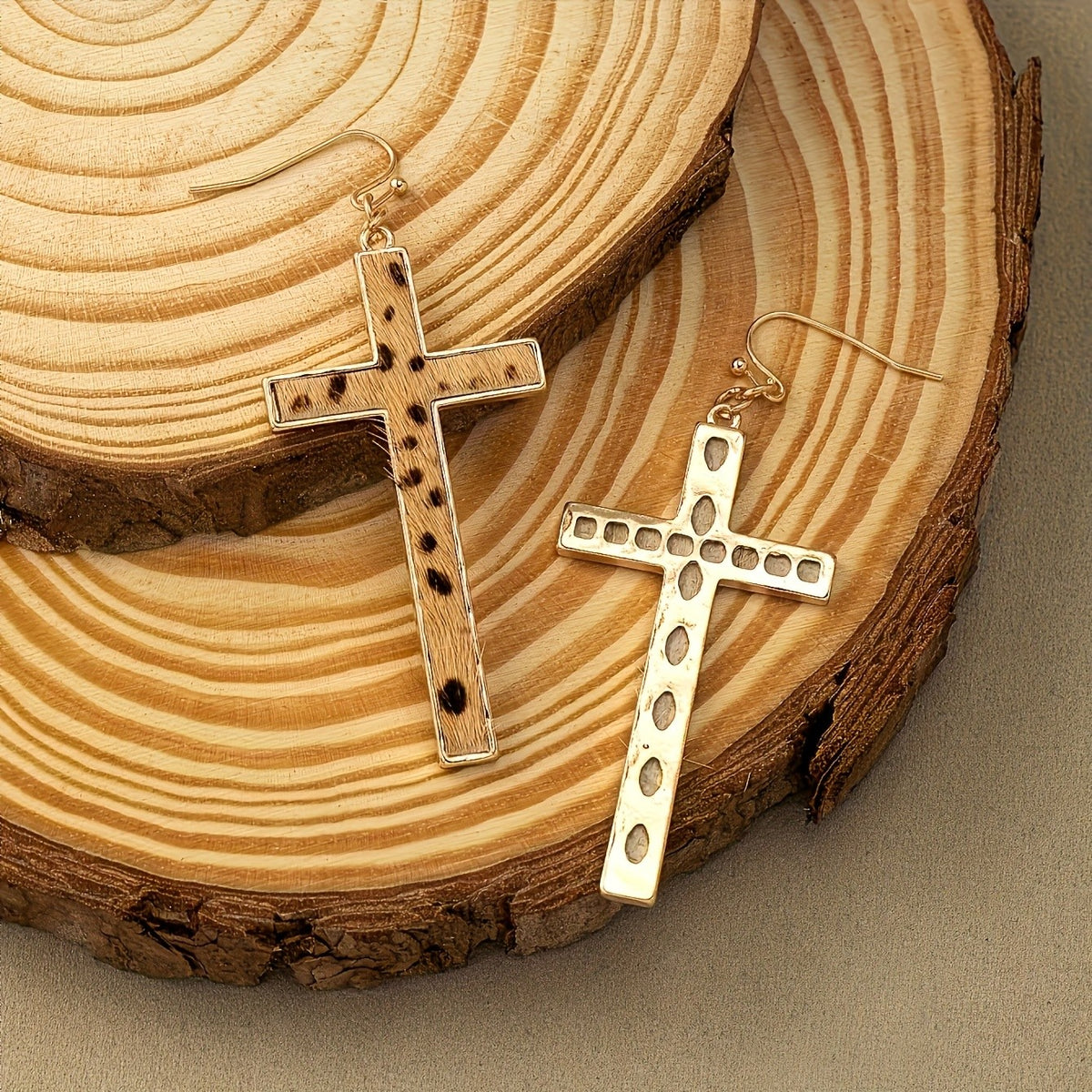 Cow Print Cross Earrings