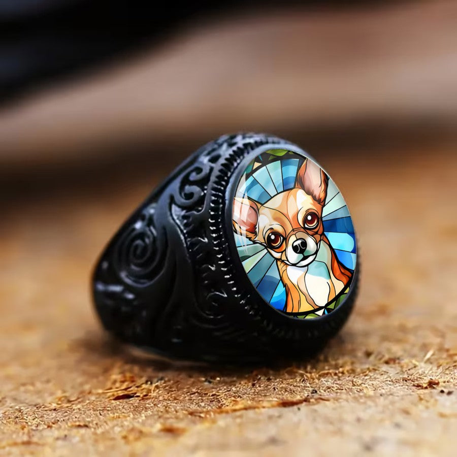 Stained Glass Chihuahua Ring