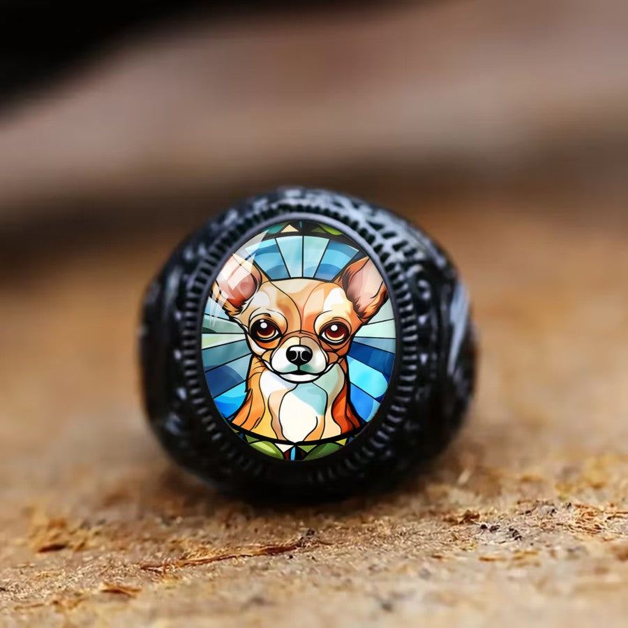 Stained Glass Chihuahua Ring