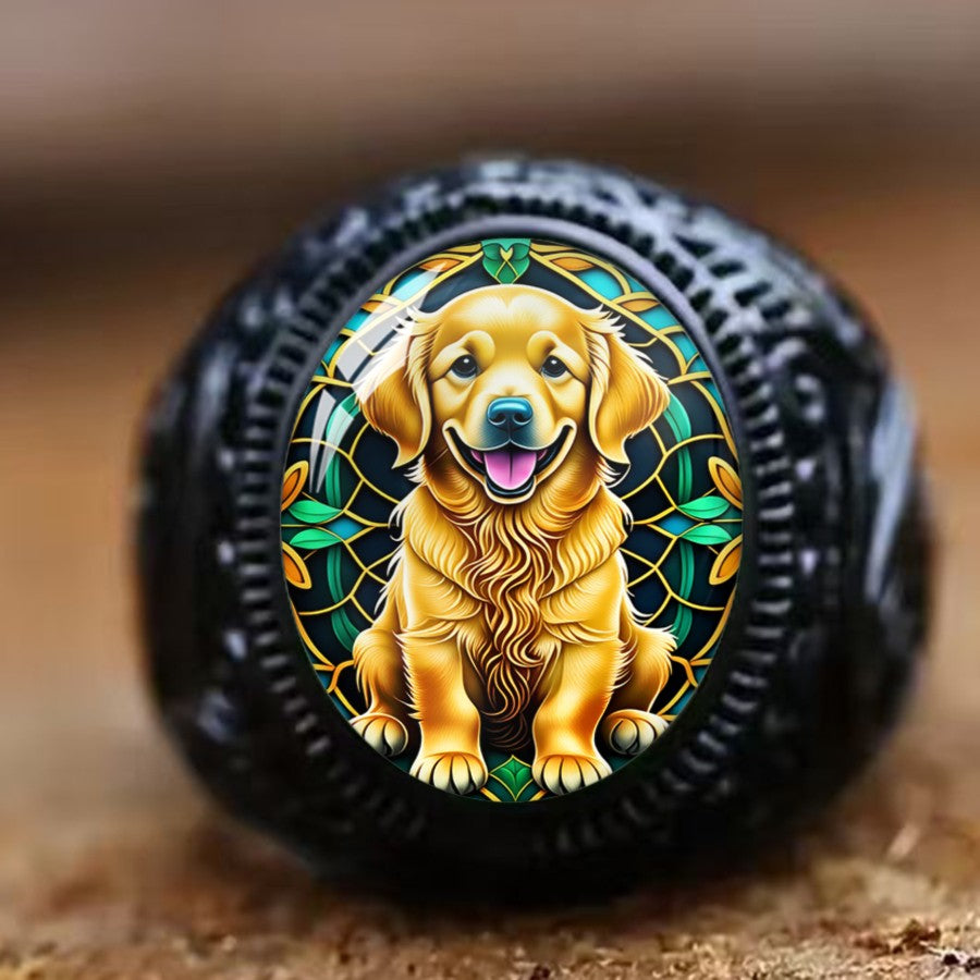 Golden Retriever Stained Glass Ring