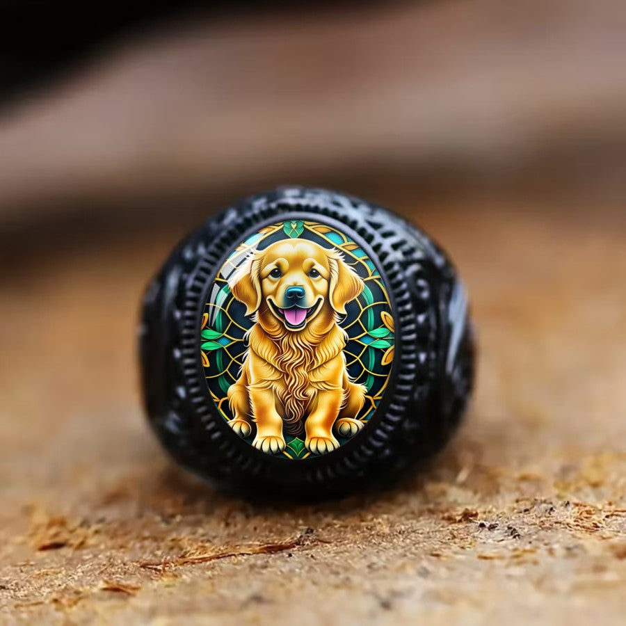 Golden Retriever Stained Glass Ring