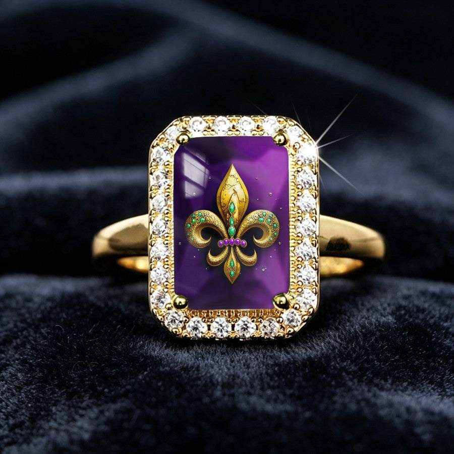 Purple Fleur De Lis Rectangle Ring