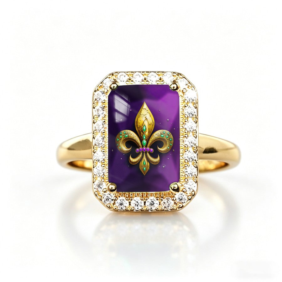 Purple Fleur De Lis Rectangle Ring