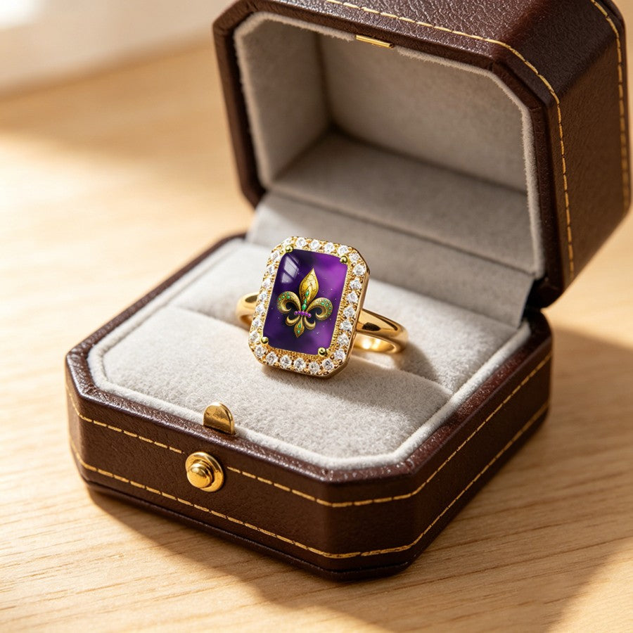 Purple Fleur De Lis Rectangle Ring