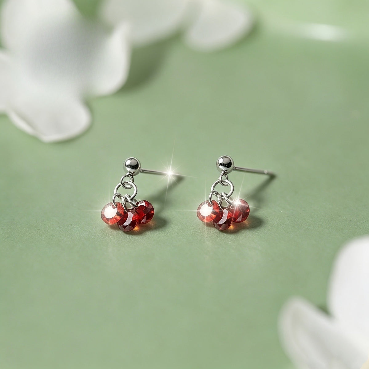 Red Crystal Cluster Drop Earrings