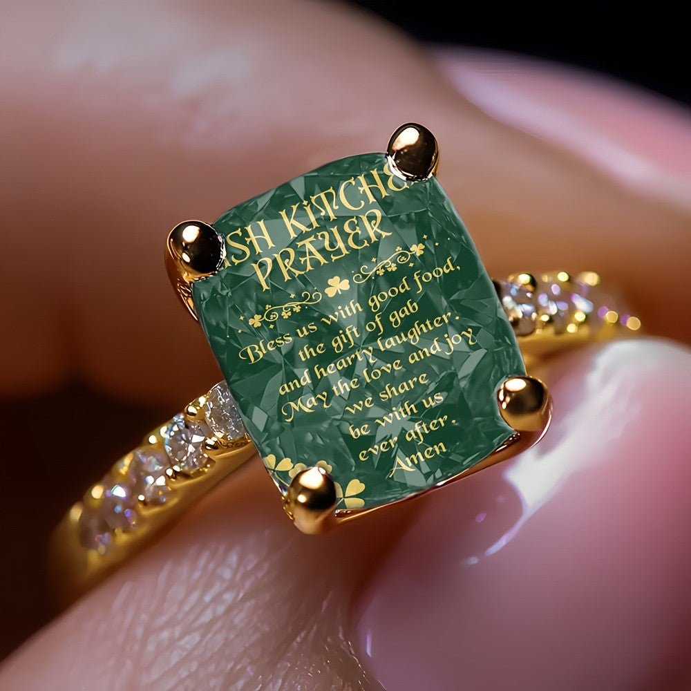 Green Prayer Scroll Ring