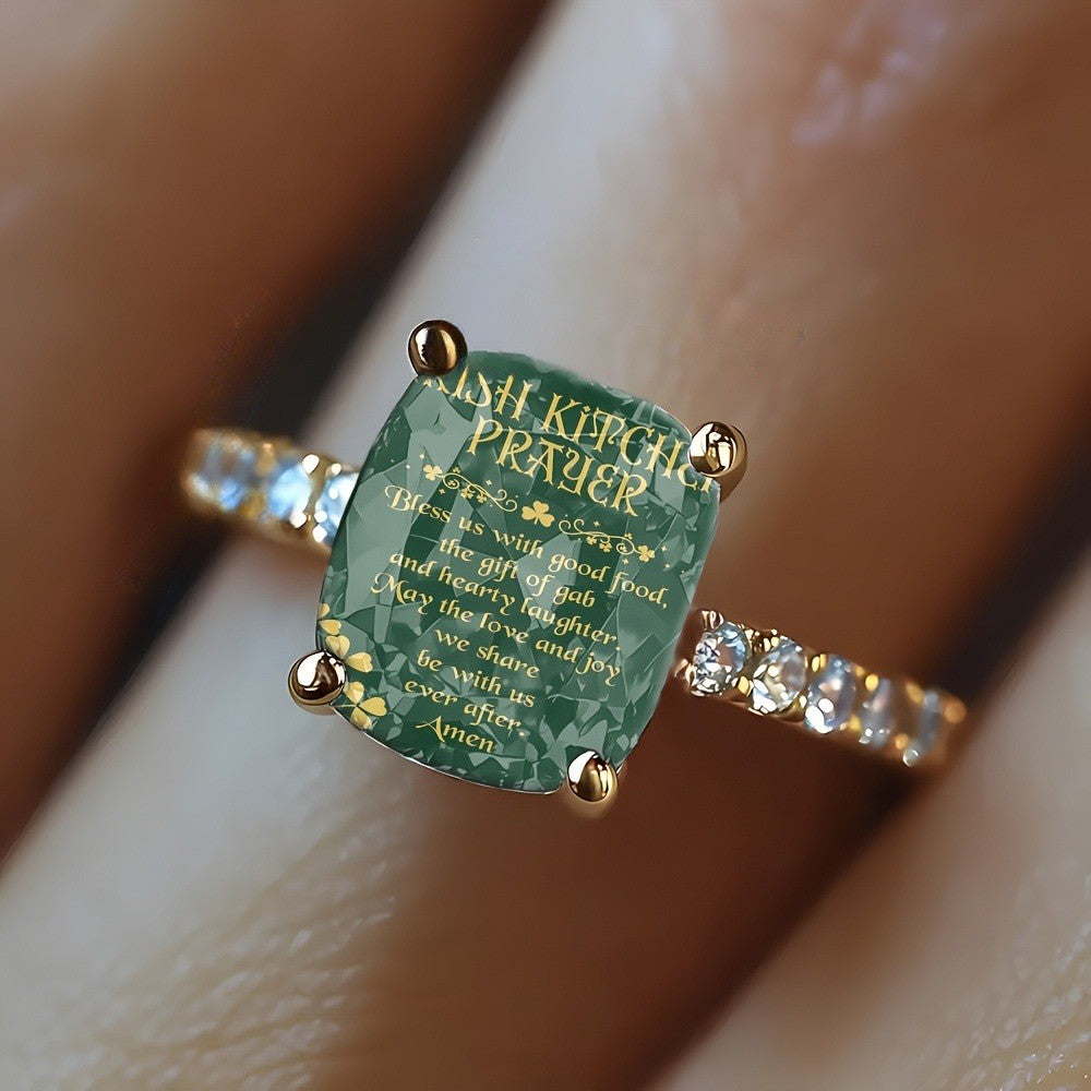 Green Prayer Scroll Ring