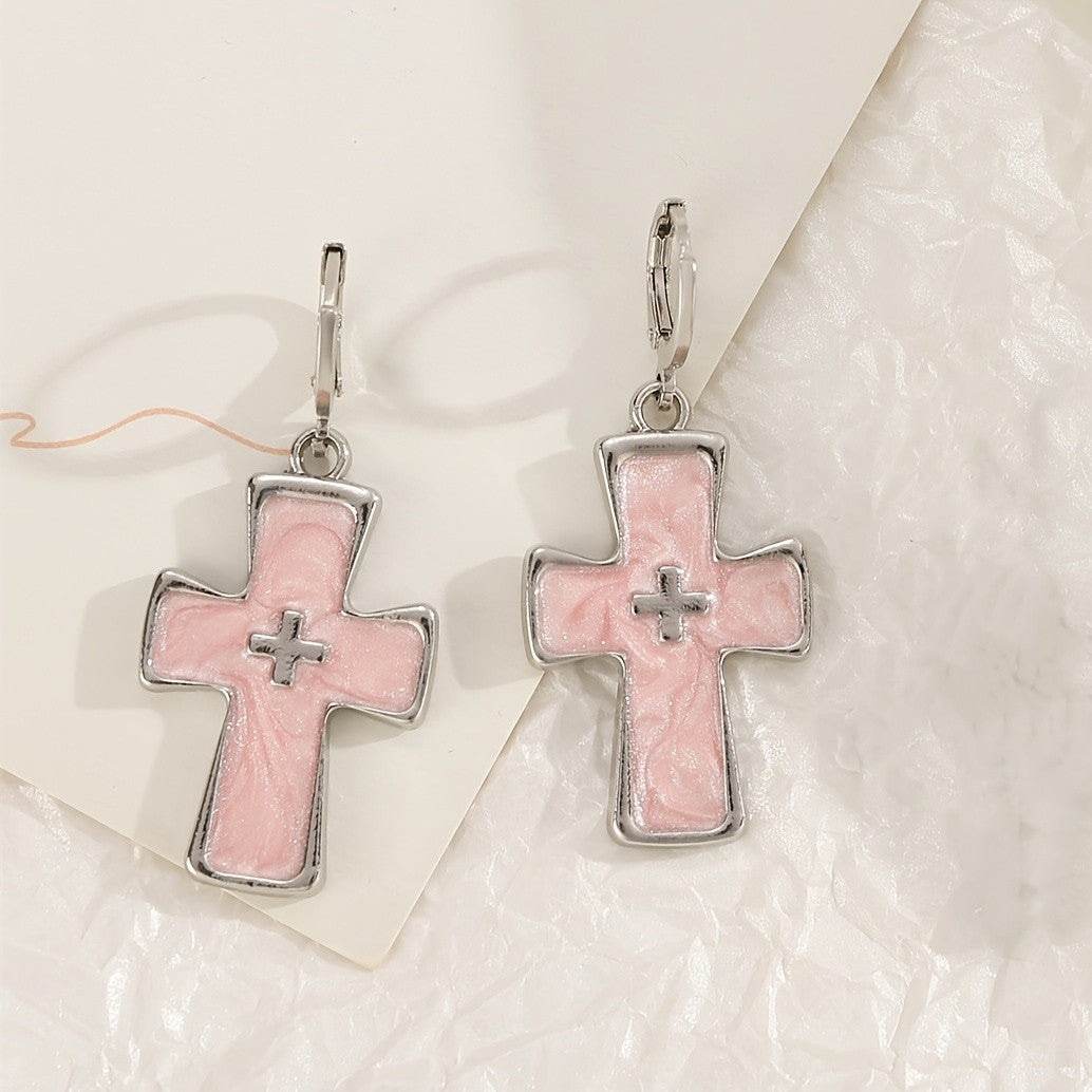 Pink Cross Earrings