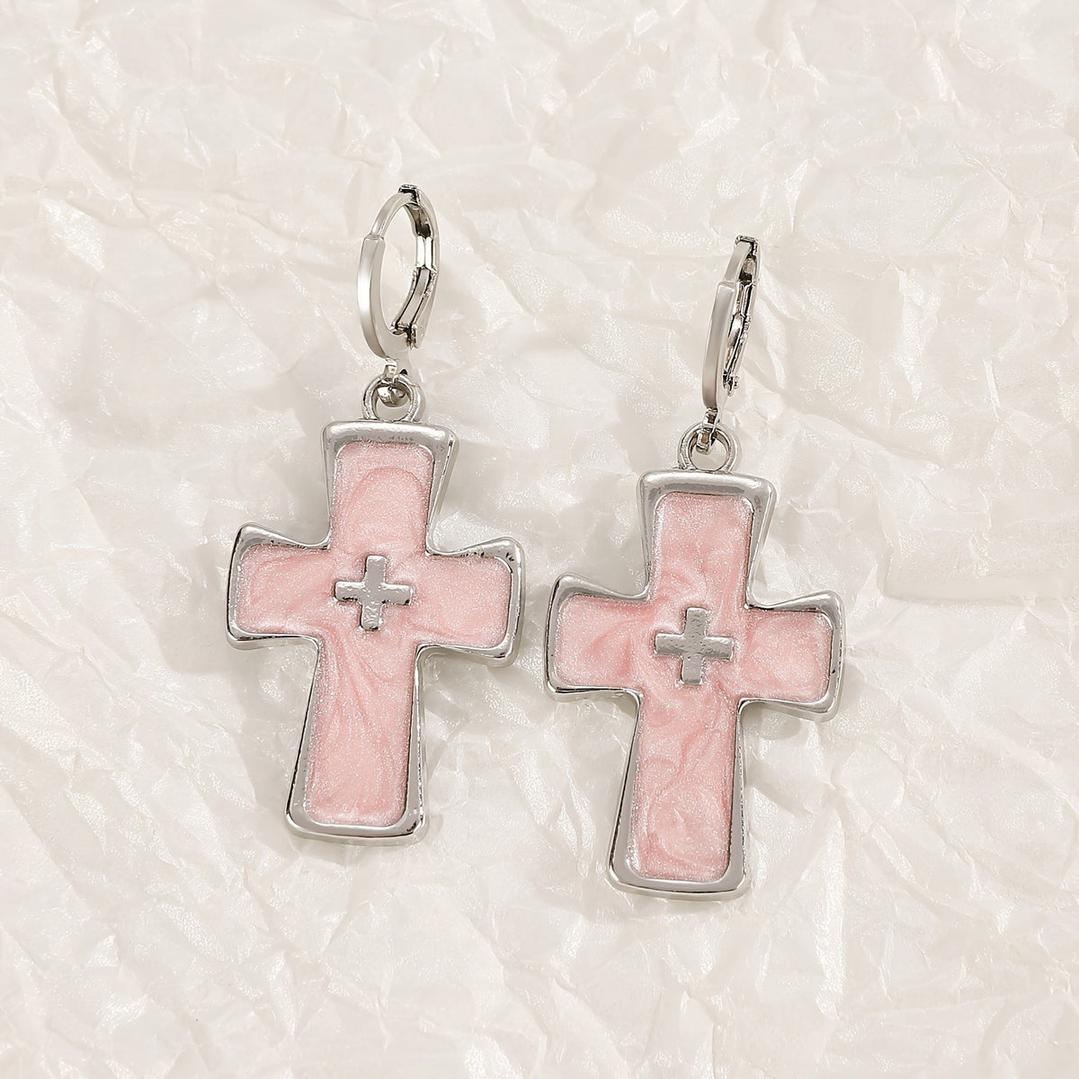 Pink Cross Earrings