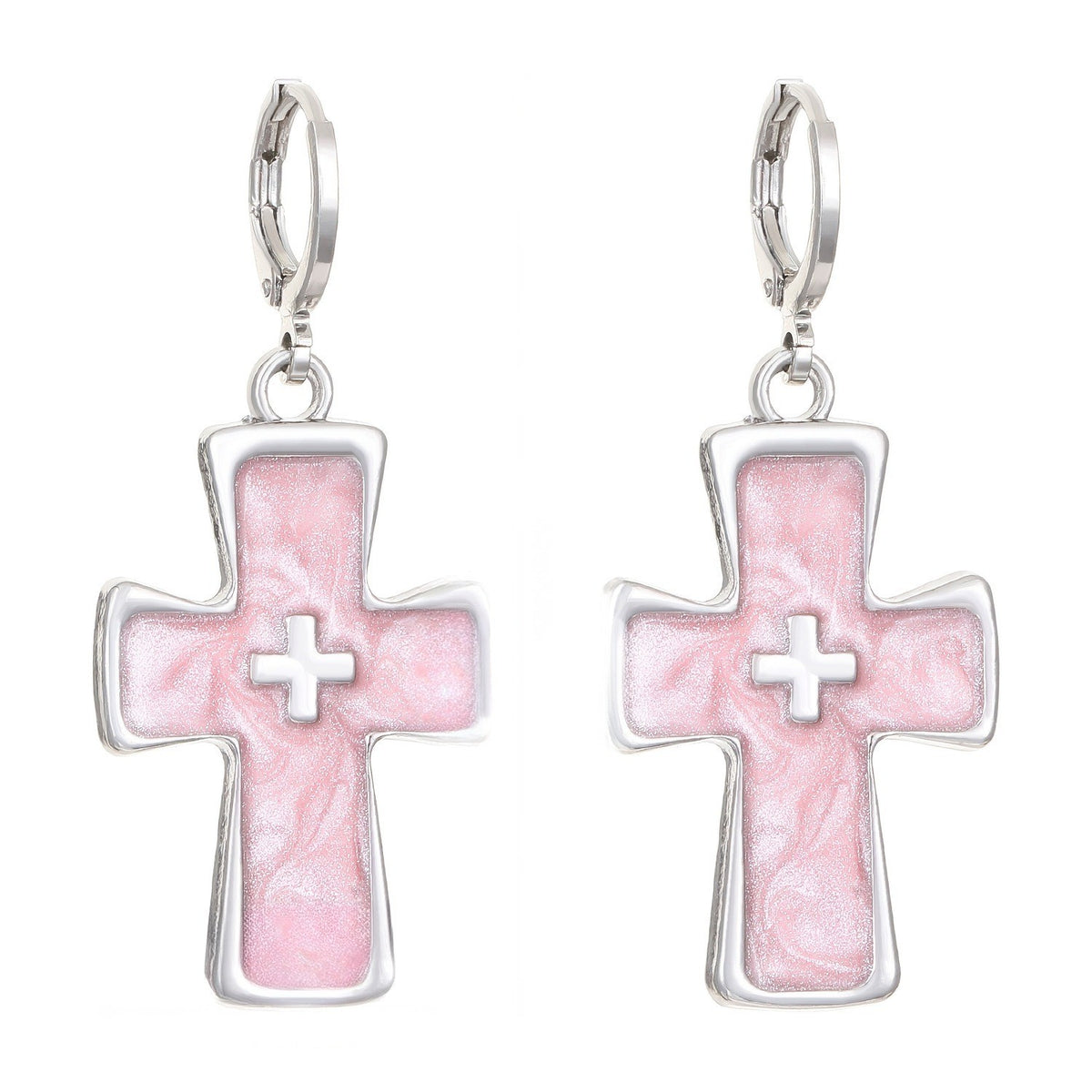 Pink Cross Earrings