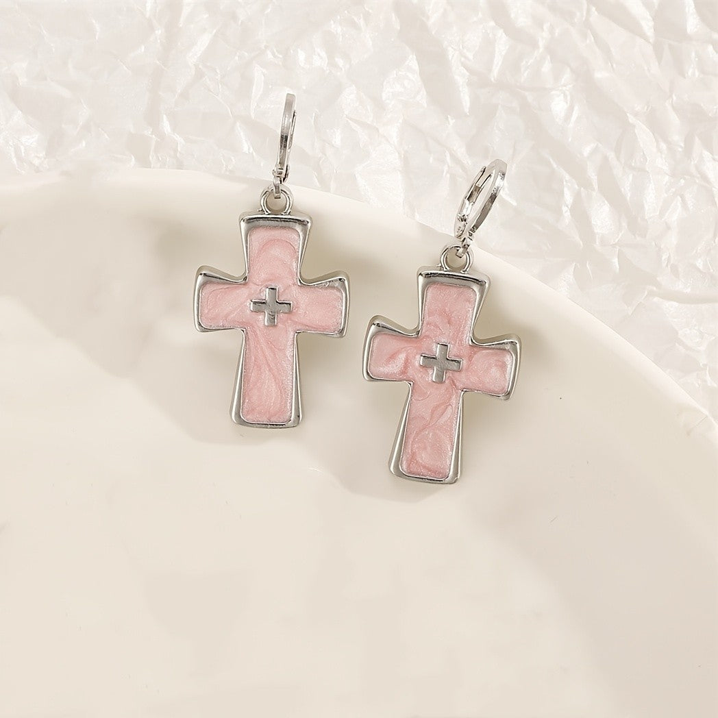Pink Cross Earrings