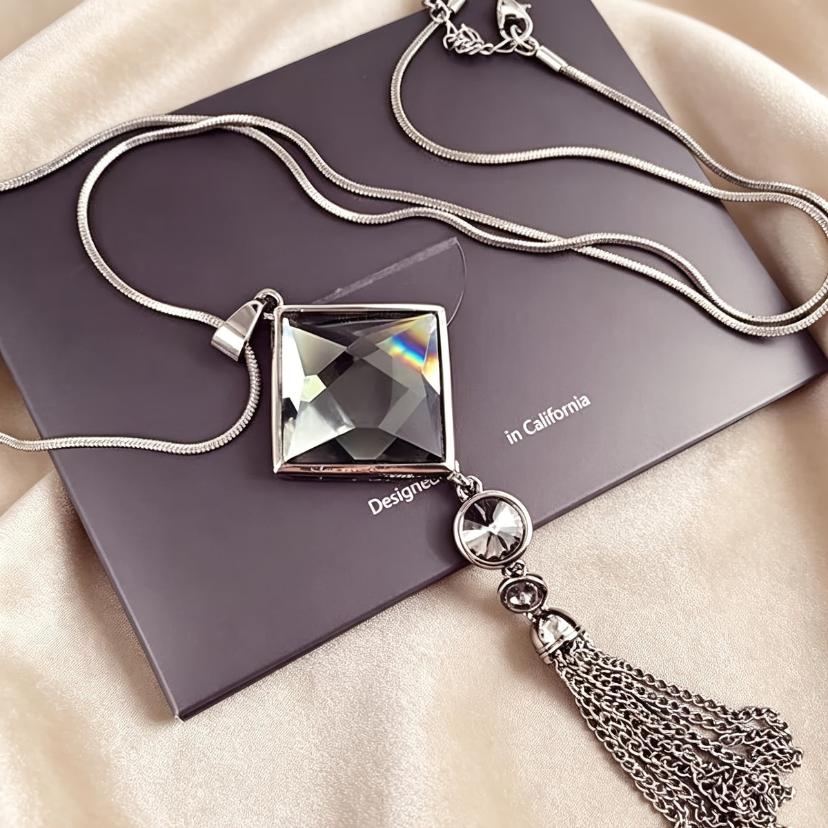 Square Crystal Tassel Necklace