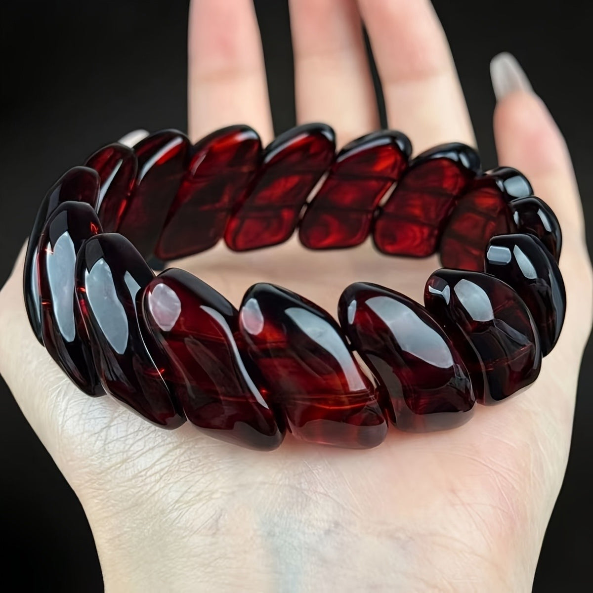 Deep Red Amber Bead Bracelet