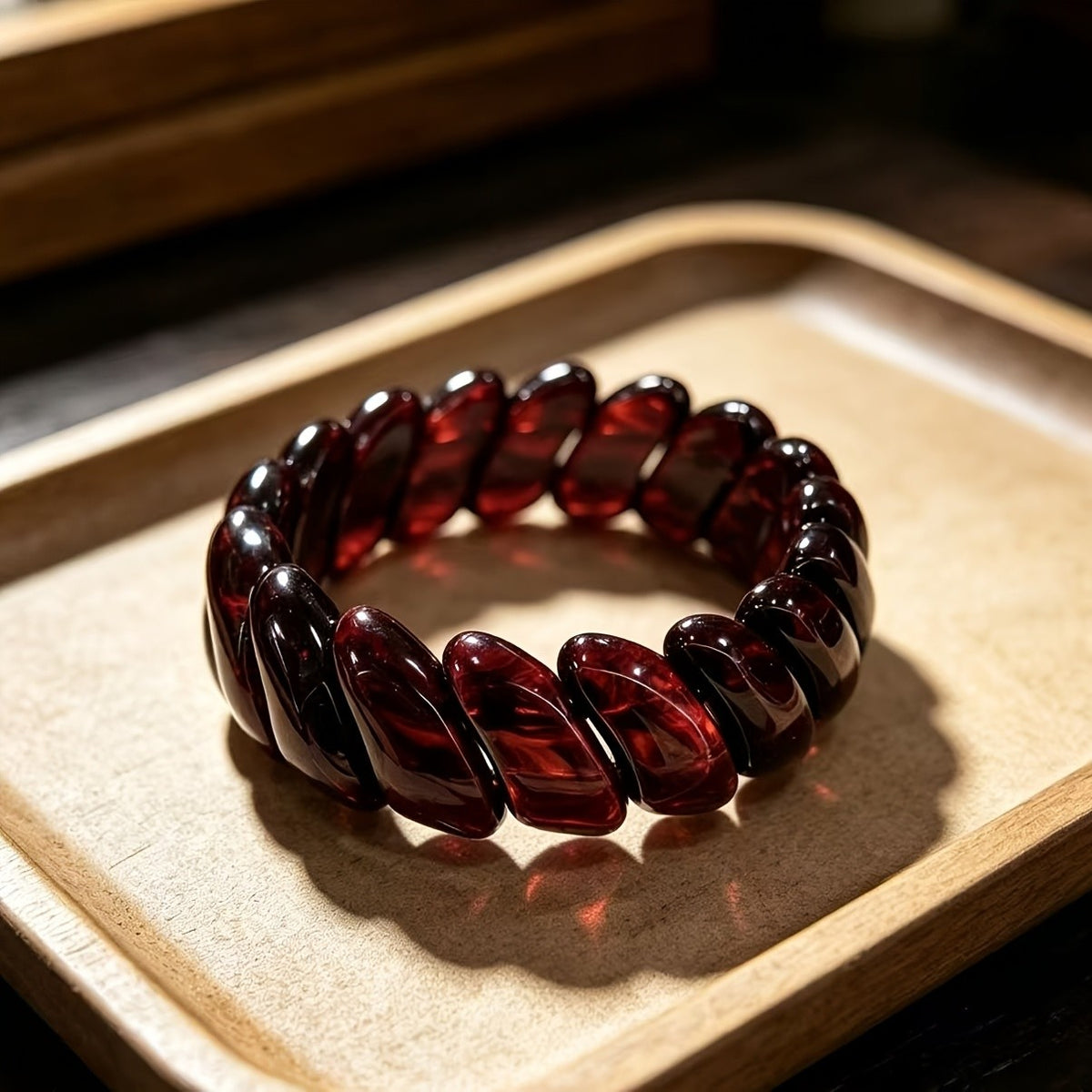 Deep Red Amber Bead Bracelet