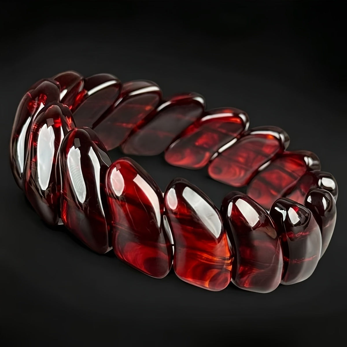 Deep Red Amber Bead Bracelet