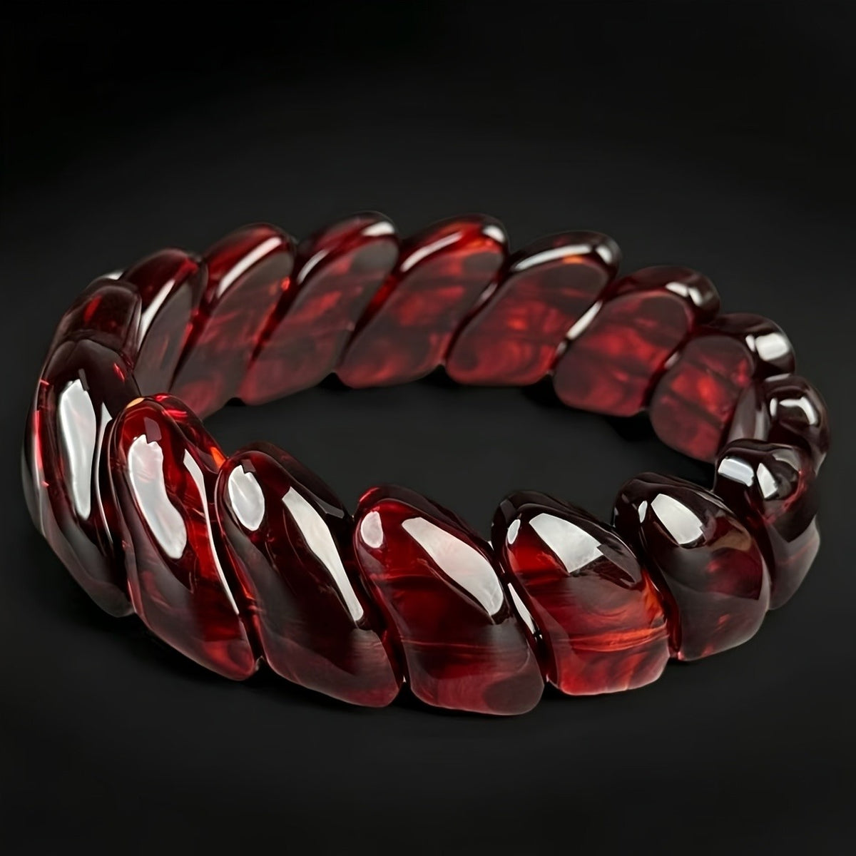 Deep Red Amber Bead Bracelet