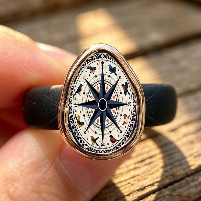Compass & Bird Teardrop Ring