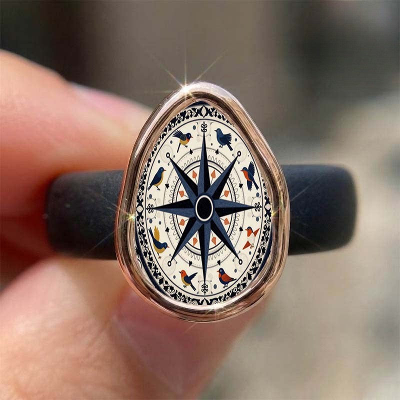 Compass & Bird Teardrop Ring