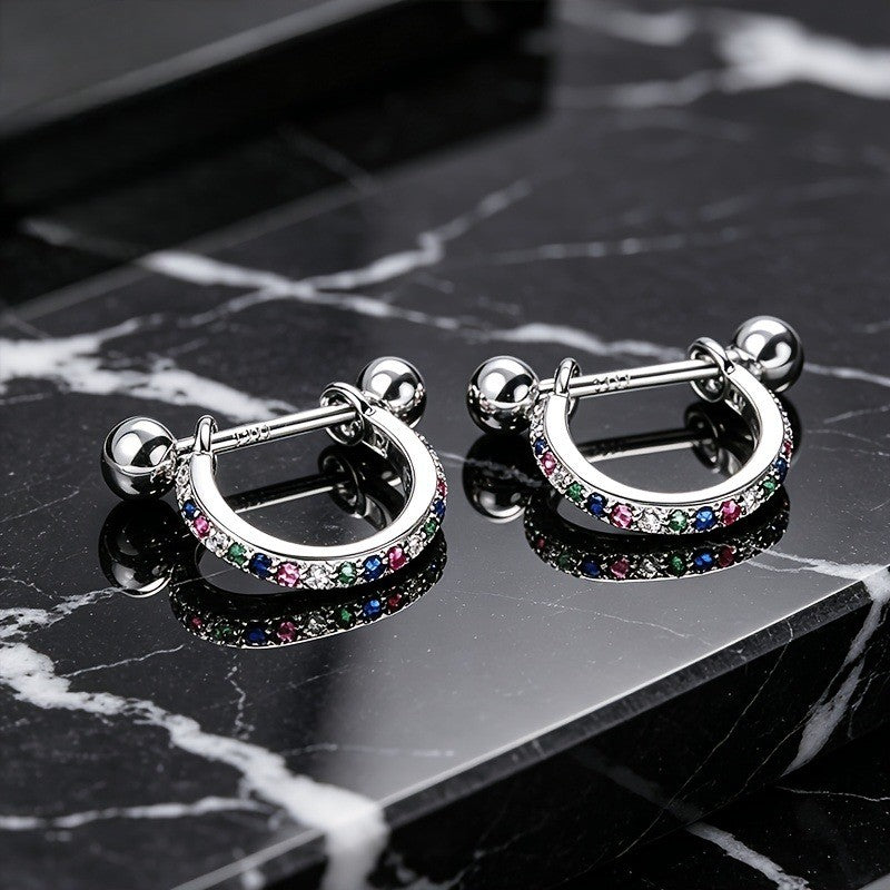 Multicolor Zircon Curved Barbell Earring