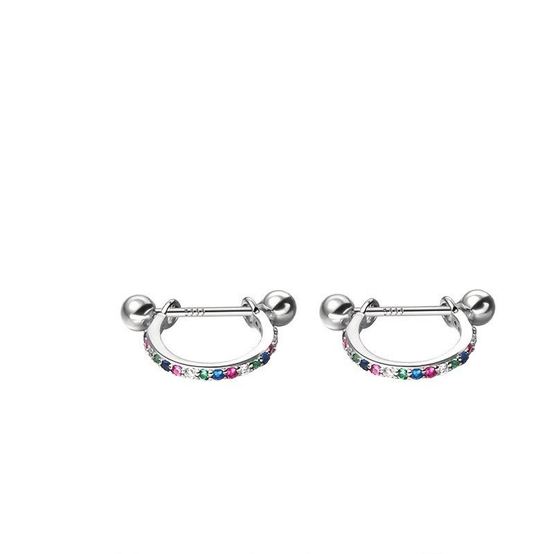 Multicolor Zircon Curved Barbell Earring