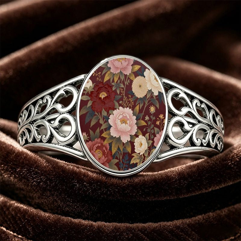 Burgundy Floral Oval Ring