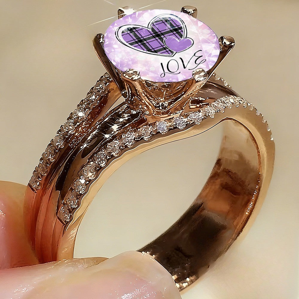 Purple Plaid Heart Ring