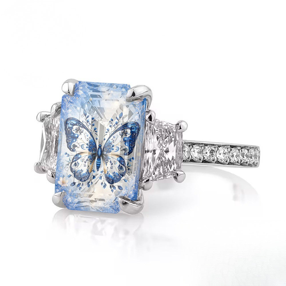 Blue Porcelain Butterfly Ring