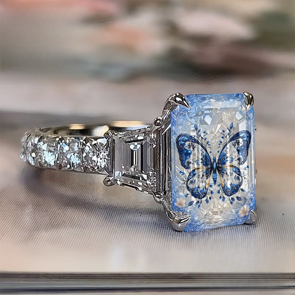 Blue Porcelain Butterfly Ring
