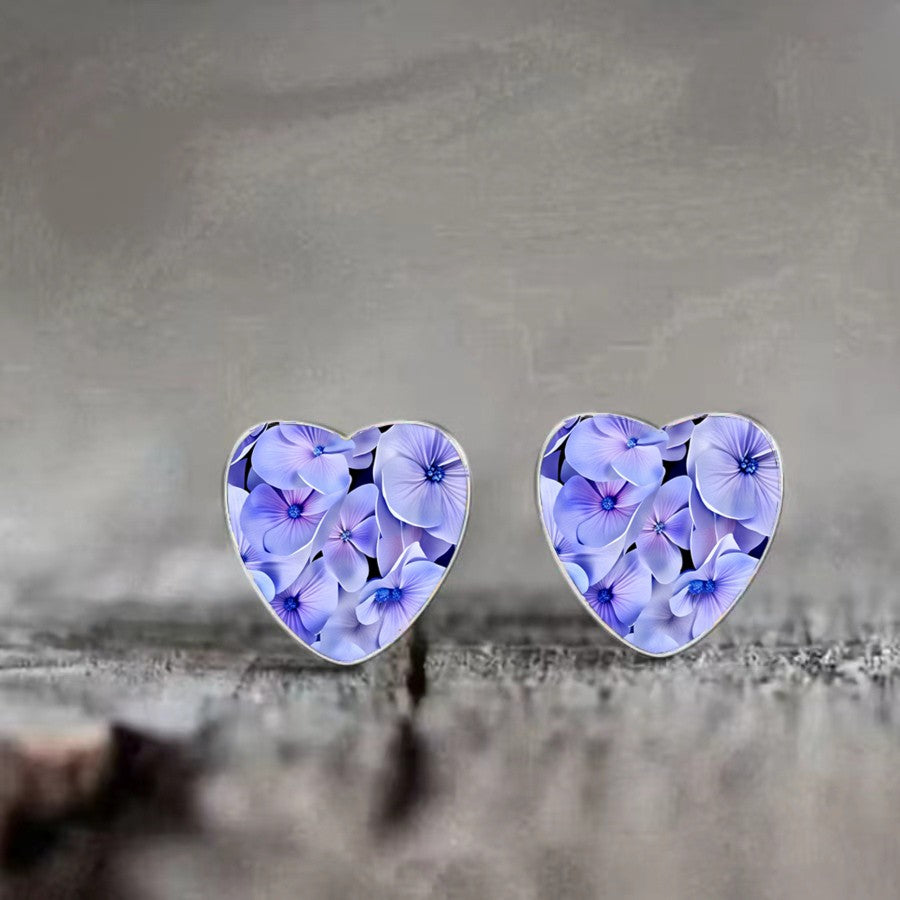 Purple Floral Heart Earrings