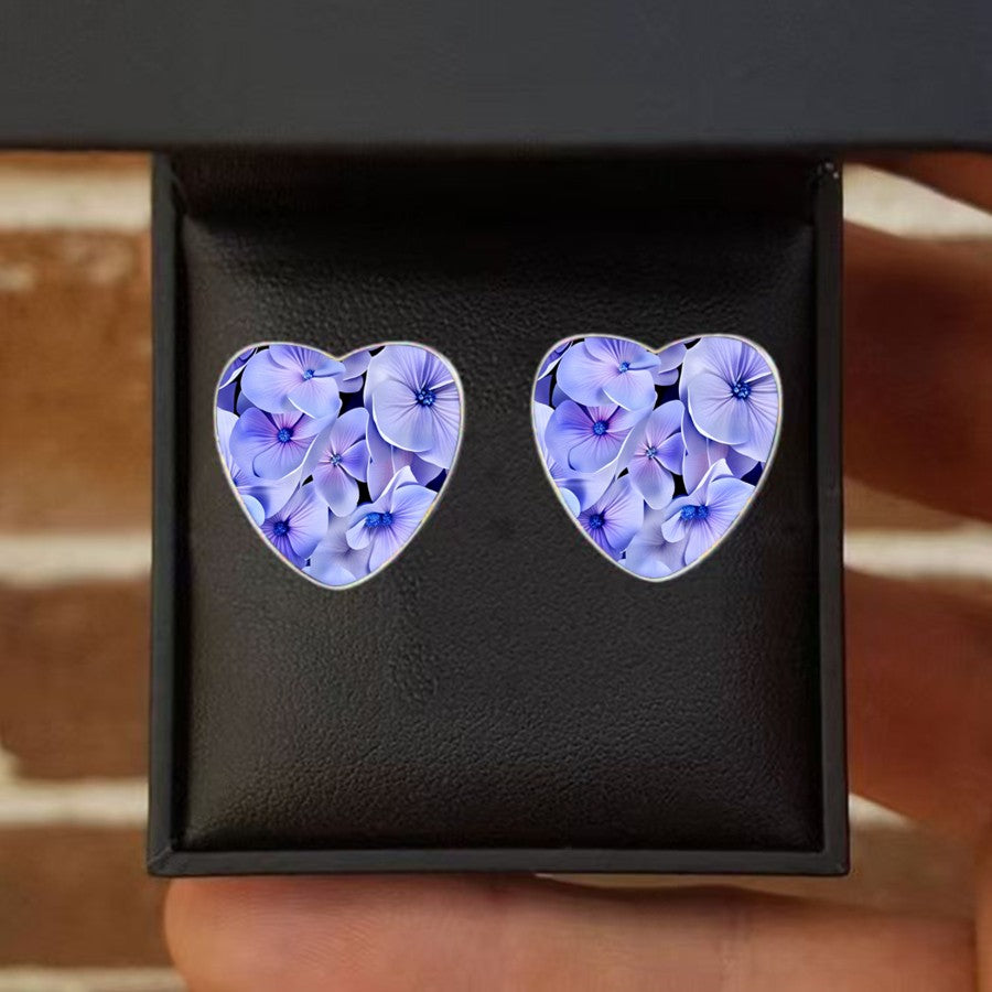 Purple Floral Heart Earrings