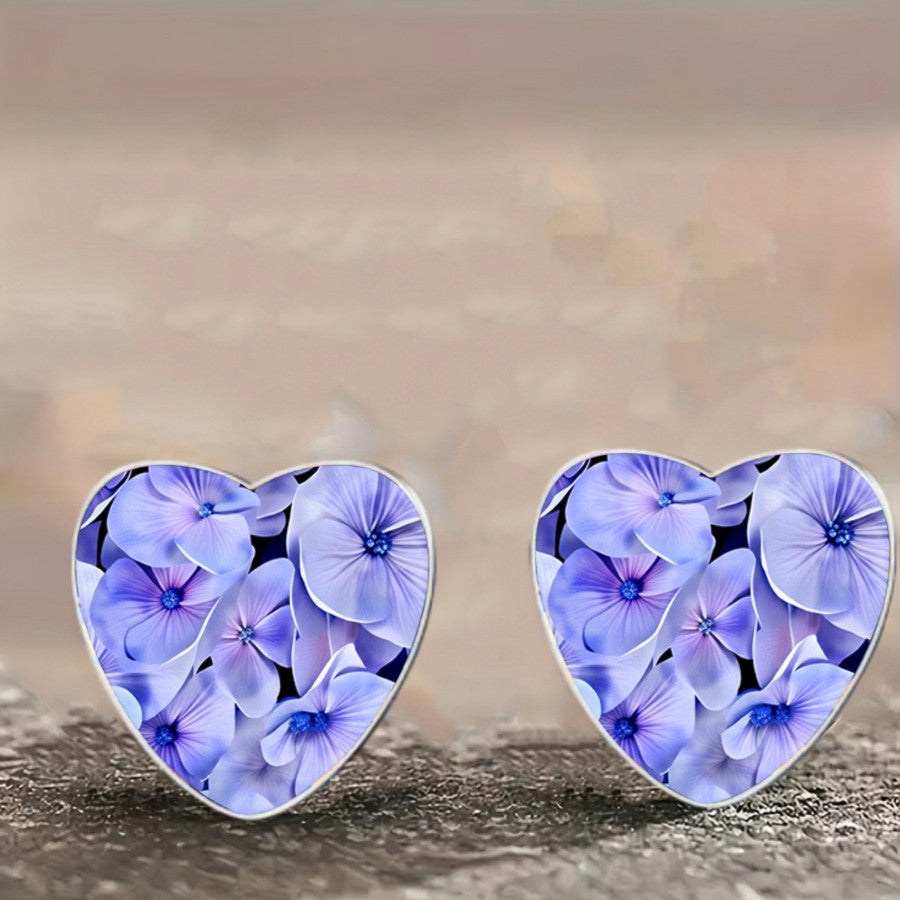 Purple Floral Heart Earrings