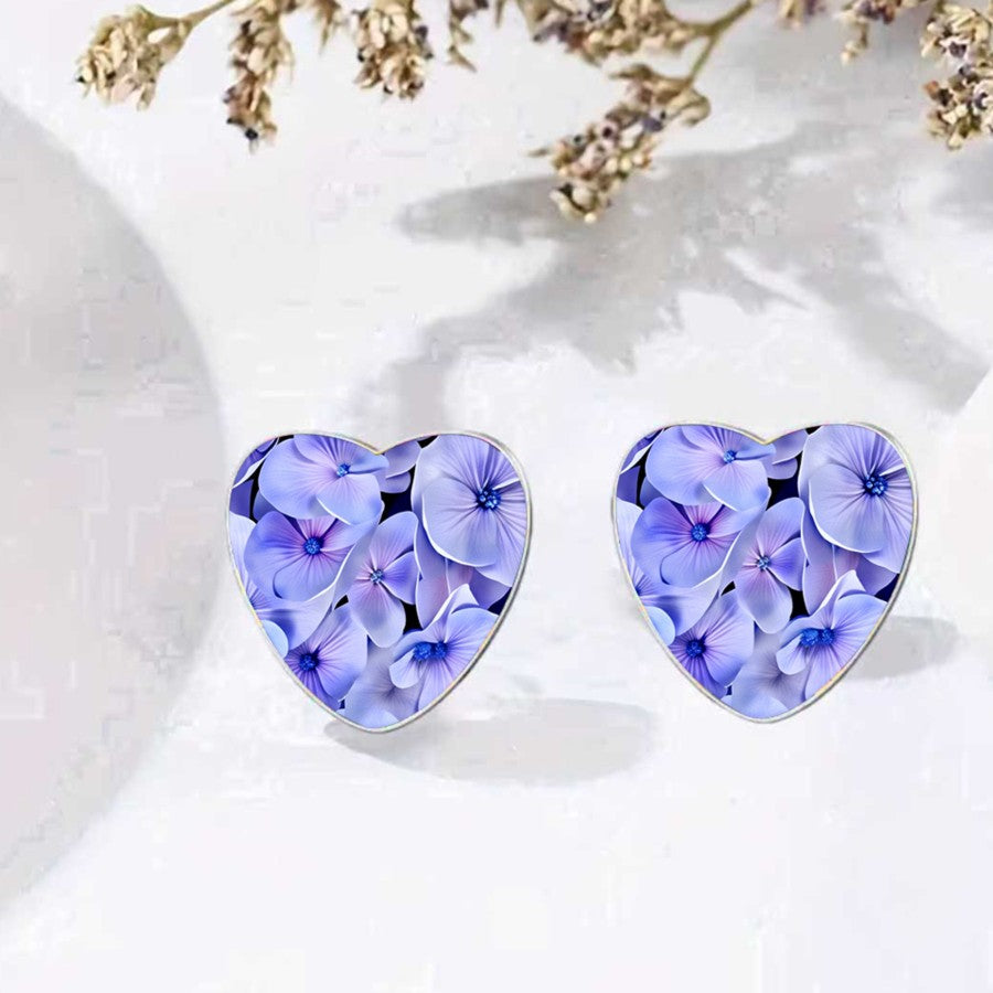 Purple Floral Heart Earrings