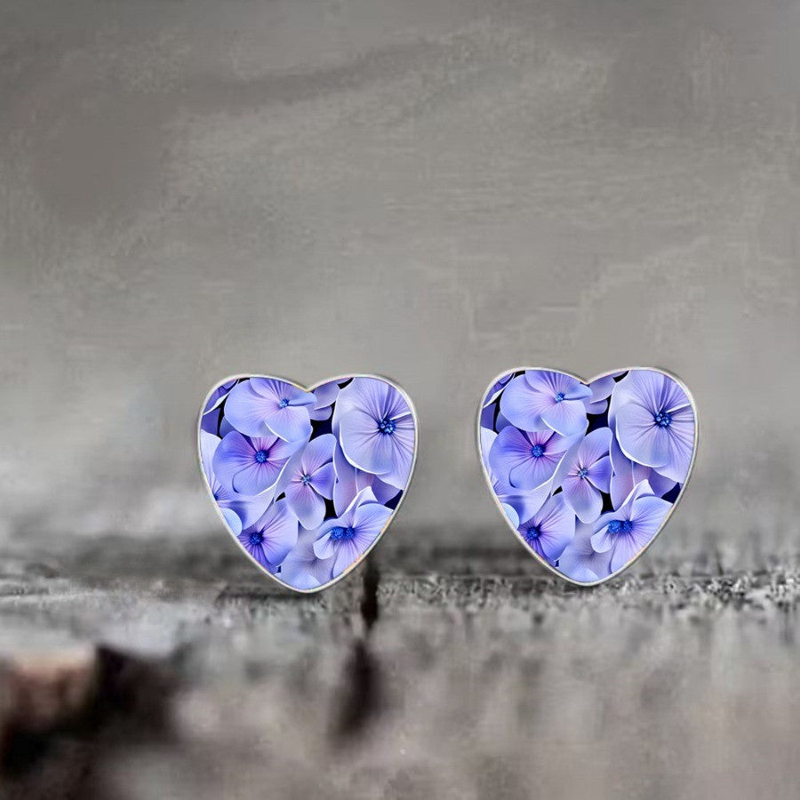 Purple Floral Heart Earrings