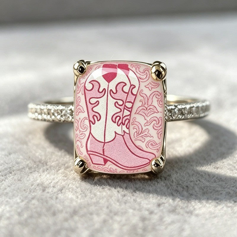 Pink Cowboy Boot Square Ring