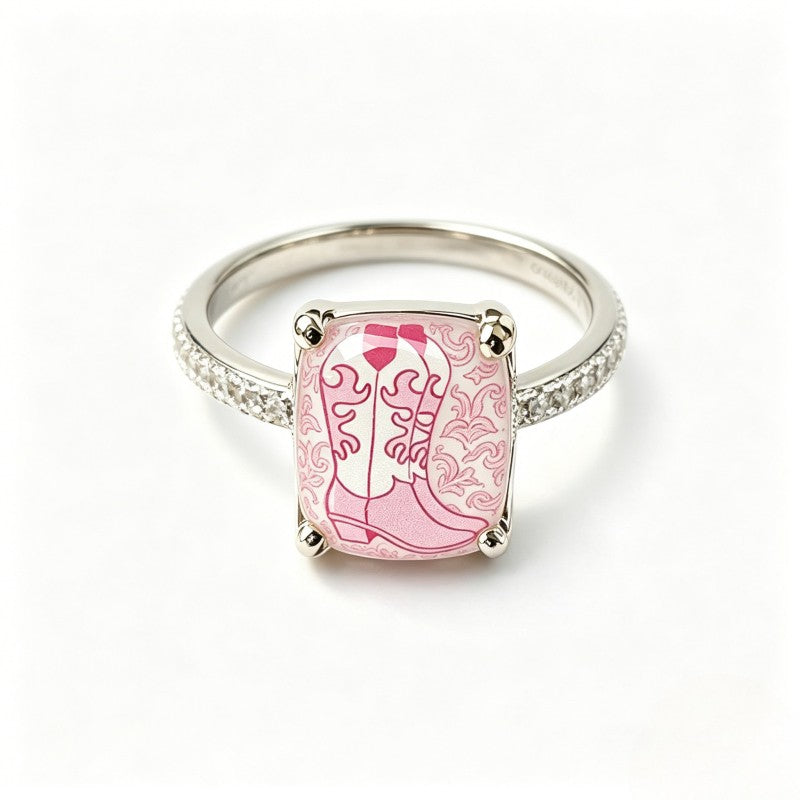 Pink Cowboy Boot Square Ring