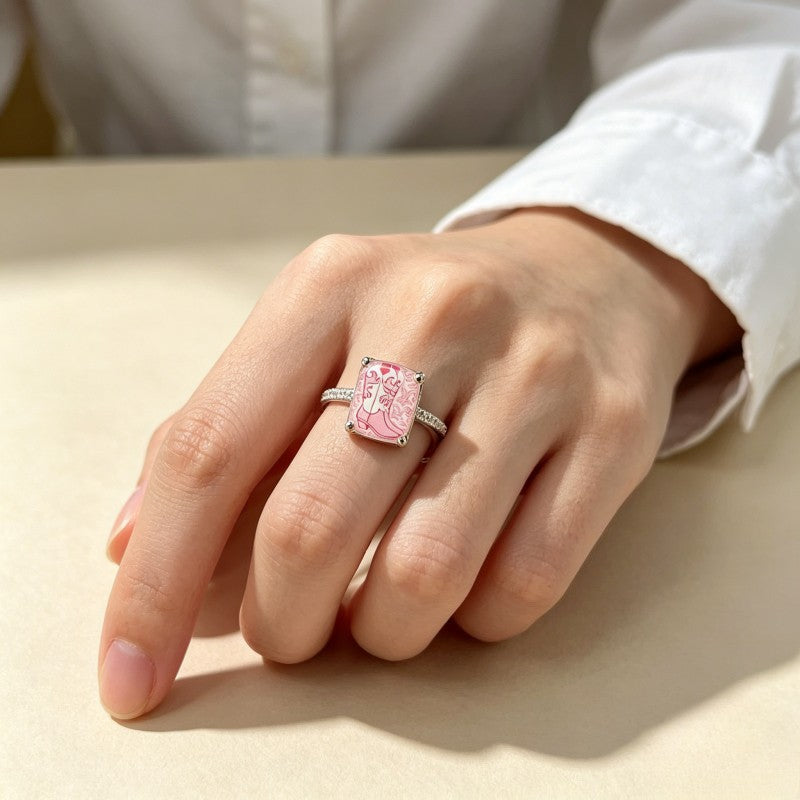 Pink Cowboy Boot Square Ring