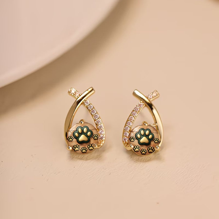 Crystal Paw Print Drop Earrings