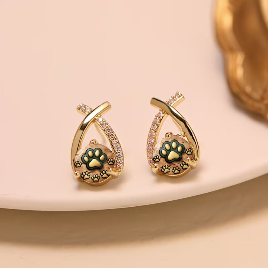 Crystal Paw Print Drop Earrings