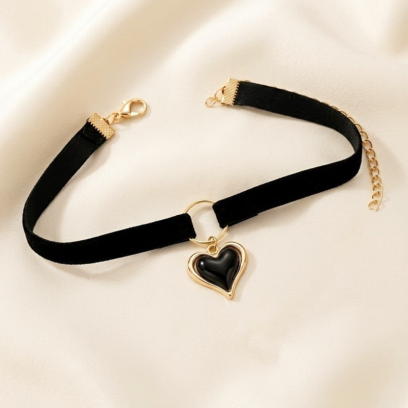 Black Velvet Heart Choker Necklace