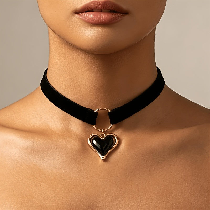 Black Velvet Heart Choker Necklace