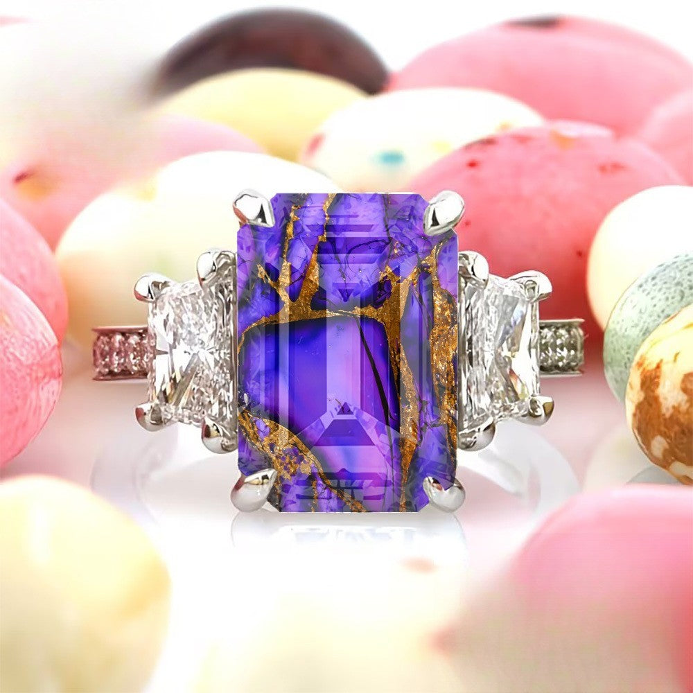 Purple Gold Mottled Square Ring