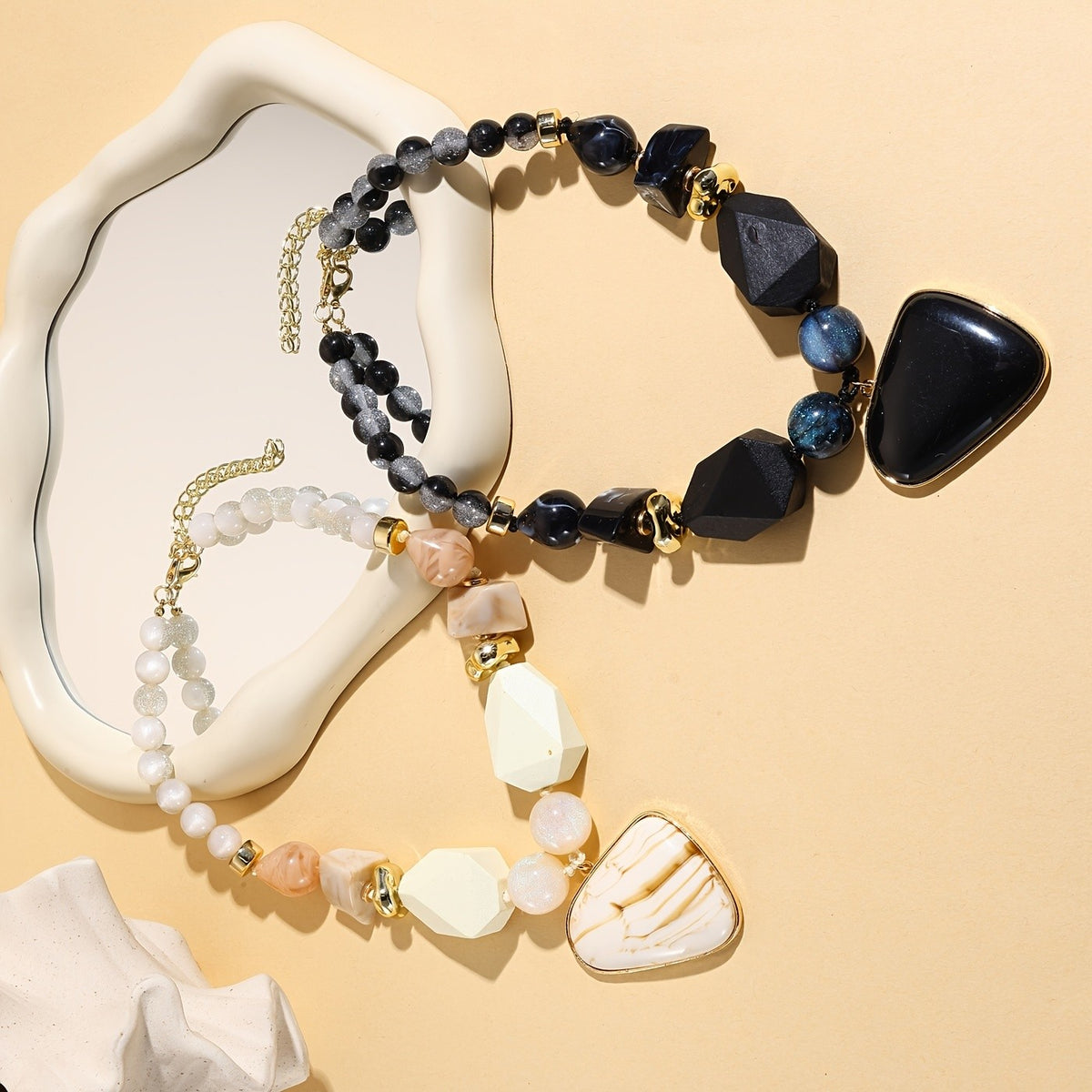 Black Geometric Beaded Statement Necklace