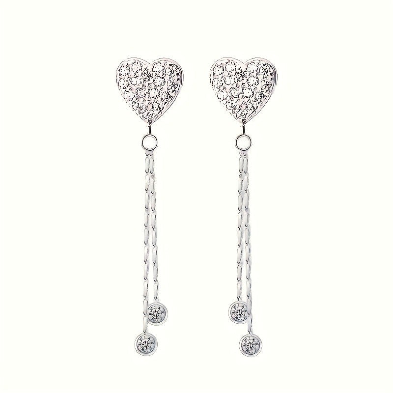 Crystal Heart Tassel Earrings