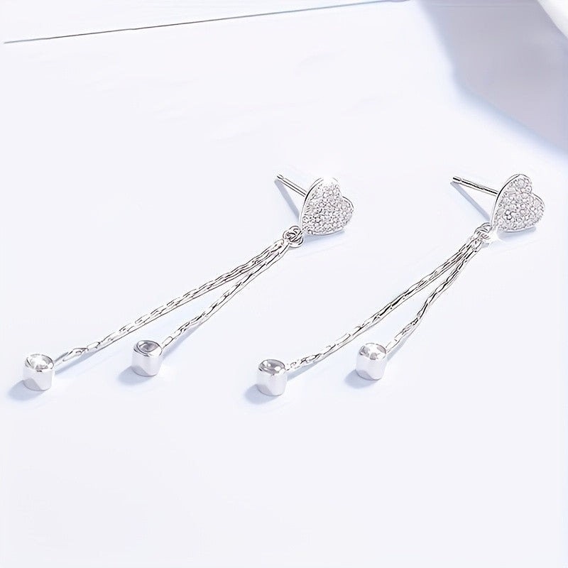 Crystal Heart Tassel Earrings