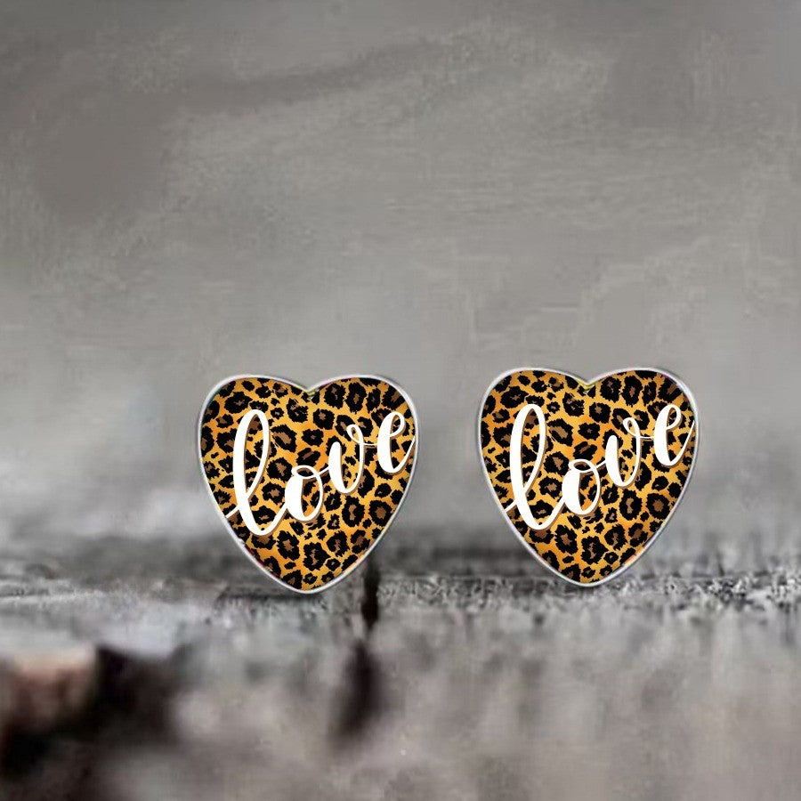 Leopard Love Heart Earrings