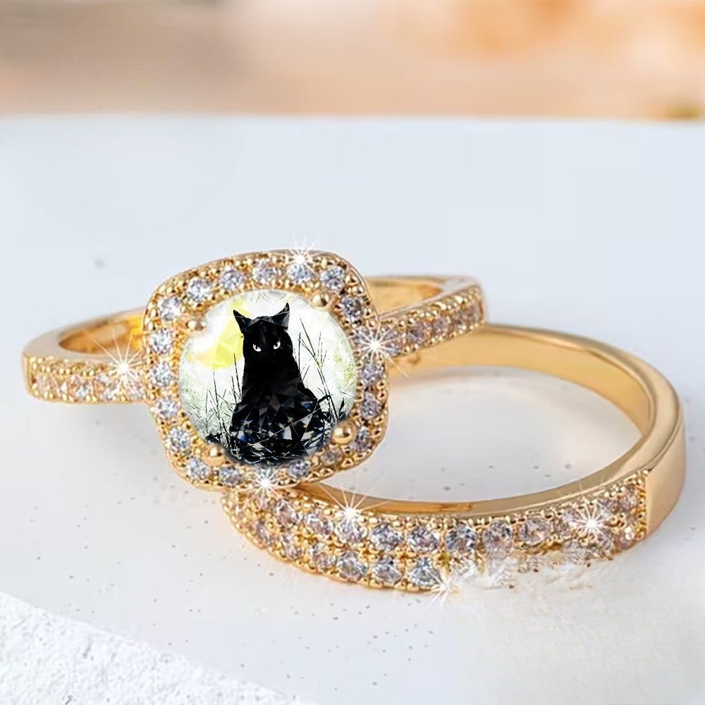 Black Cat Halo & Pave Ring Set