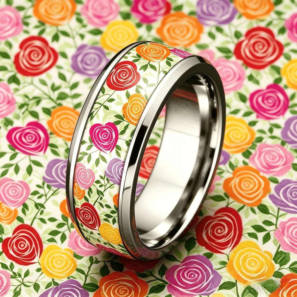 Colorful Floral Rose Ring