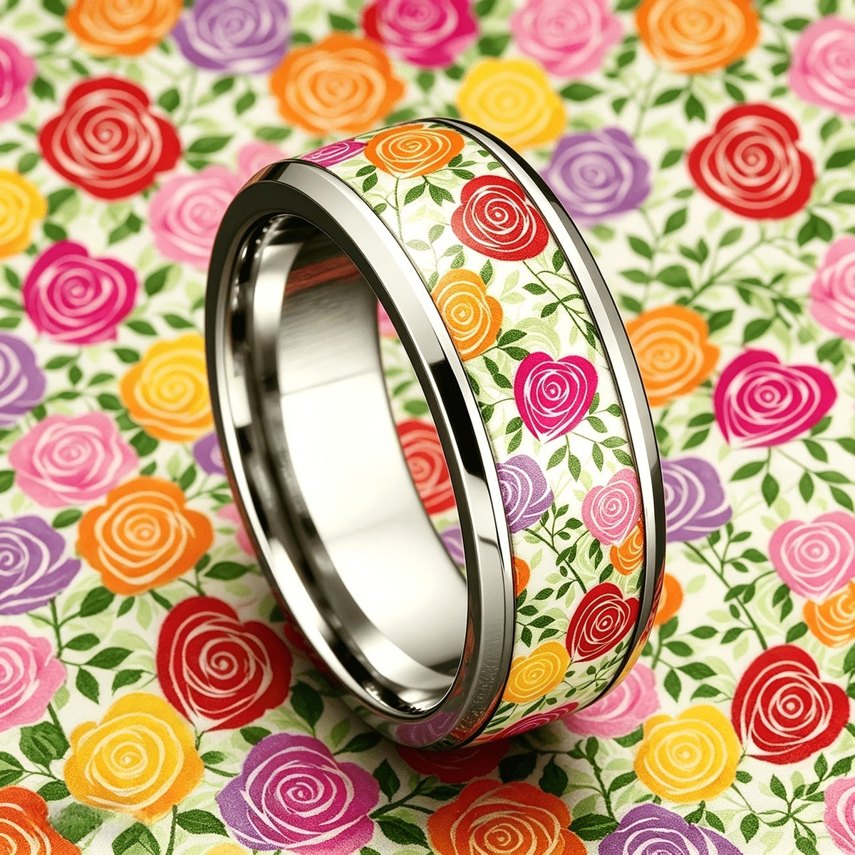 Colorful Floral Rose Ring