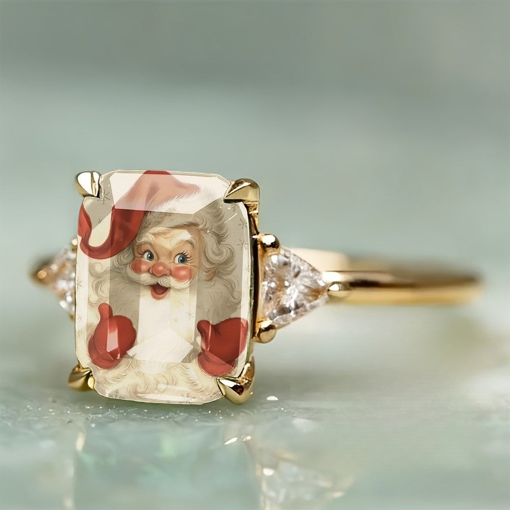 Santa Claus Glass Stone Ring