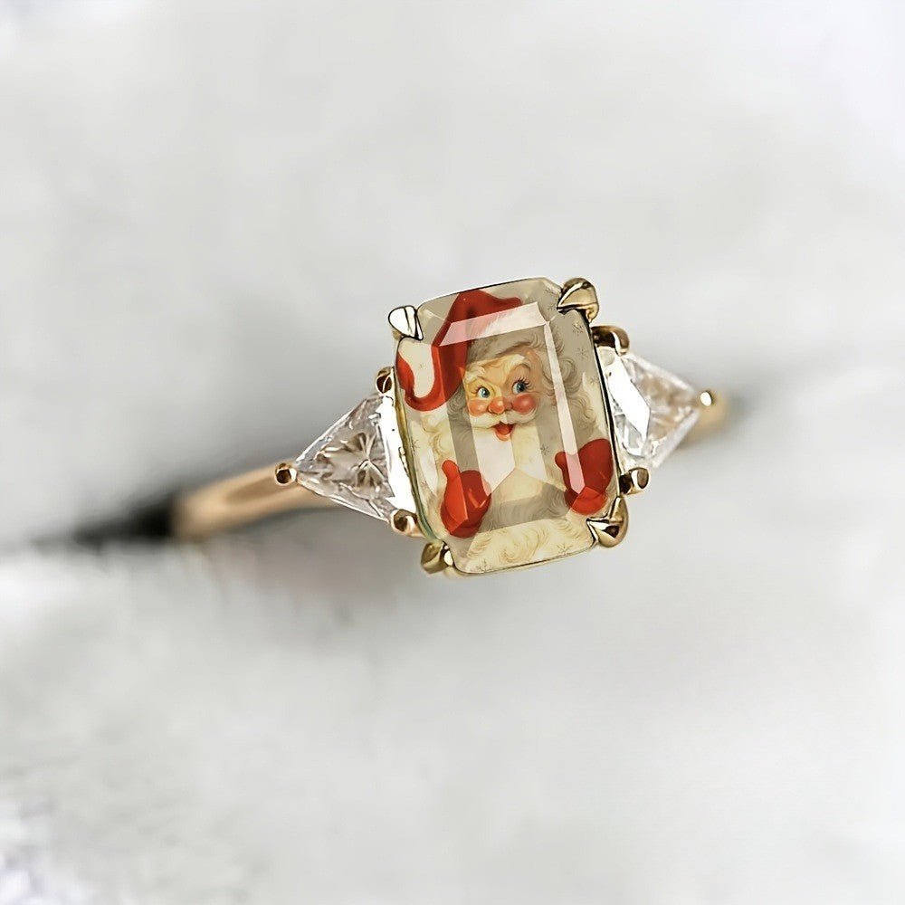 Santa Claus Glass Stone Ring